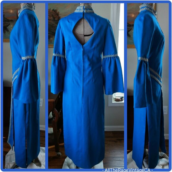 Vintage Blue Medieval Dress 60s Wedding Costume 35" Bust - Picture 5 of 11